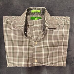 Bristol & Bull Stylish Gray Plaid Men's Button Down Shirt Medium 15-15½ 32/33